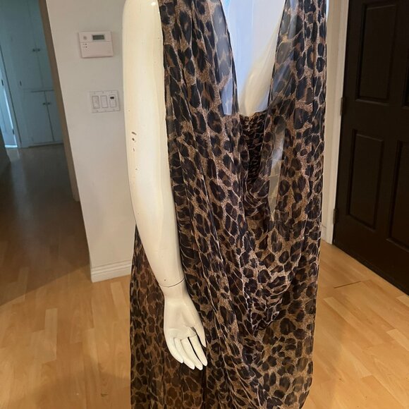 VINTAGE 90'S CAROL MIGNON SILK LEOPARD HALTER DRAPE BACK GOWN SIZE 8 US - Picture 4 of 6